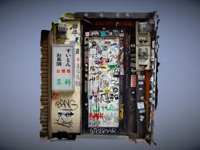 Japanese graffitied door with stickers photogrammetry scan 3D model