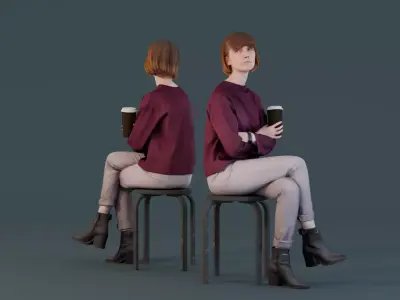 Casual Woman Seated with Coffee Cup 3D model