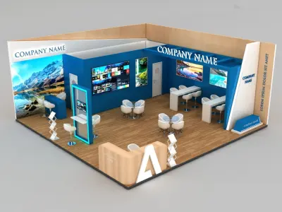Booth Exhibition Stand Stall 9x9m Height 400 cm 2 Side Open 3D model