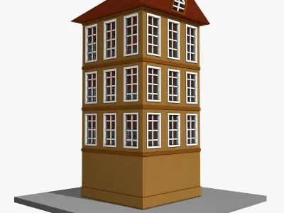 Three Floors Building  Low-poly 3D model