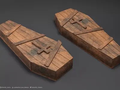 Coffin - 3D model wooden with cross Low-poly 3D model