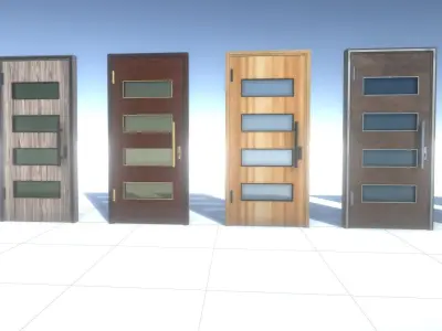 Door Set 2 different colored doors in row Low-poly 3D model