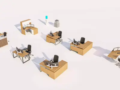 Modern Modular Office Desk Collection Low-poly 3D model