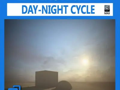 3D Environment building with sun setting behind it 3D model