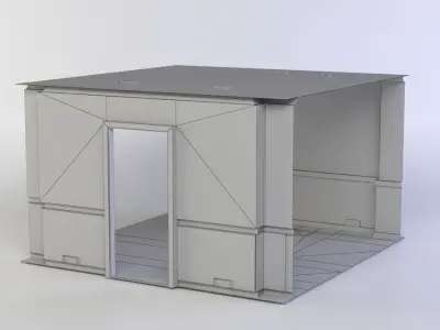 Corridor room with wood flooring and wallpaper Low-poly 3D model