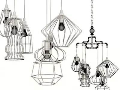 Pendant Lamp Pipeline Wire 6lite 3D model