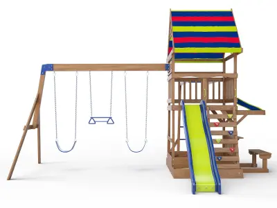 Beach Front Wooden Swing Set 3D model