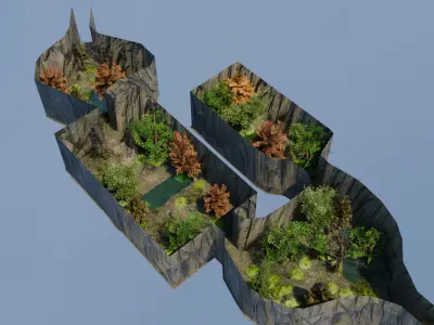 Game Ready Forest Map with LakesPonds and 4 Connected Sectors Low-poly 3D model