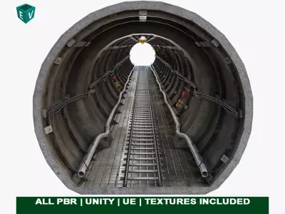 Train Tunnel02 All PBR Unity UE V-Ray Textures Included Low-poly 3D model
