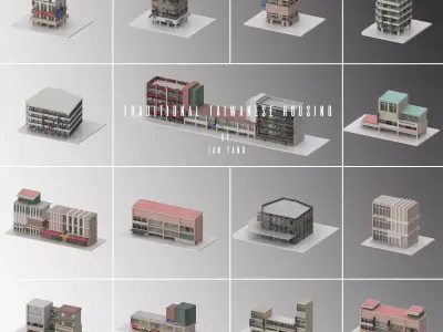 44 Traditional Taiwanese Housing  Low-poly 3D model