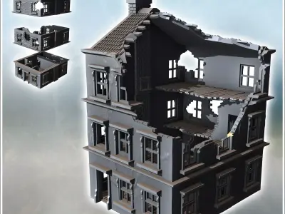 Tiled-roof house with bay window on the ground floor and a large 3D print model purchase