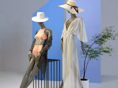Summer Shop front with female mannequin 3D model