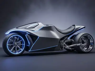 Sleek Futuristic Motorcycle with Luminous Blue Accents 3D model