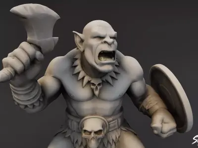 Ogre Warrior Battle Stance Statue Low-poly 3D model