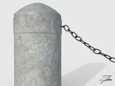 Bollards four concrete posts with chains Low-poly 3D model