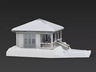 Snow-Covered Suburban Bungalow House 3D Model Low-poly 3D model