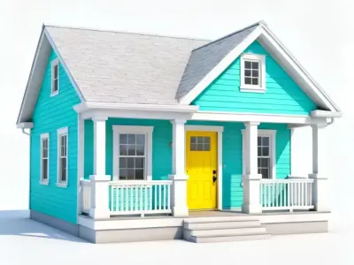 Bright Coastal Craftsman Bungalow 3D Model Low-poly 3D model