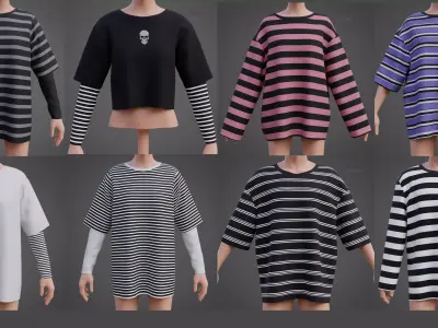 Unisex Striped Shirt Collection Harajuku T-shirt Goth Sweatshirt 3D Model Pack
