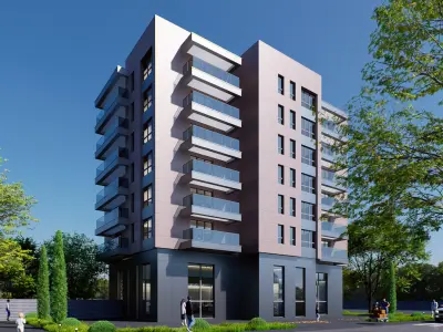 Apartment building realistic Low-poly 3D model get