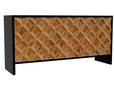 4-Door Wood Cabinet With Geometric Pattern Low-poly 3D model