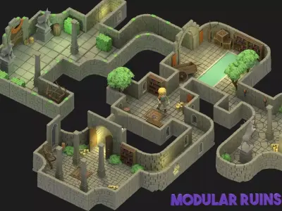 Ultimate Modular Ruins Pack 92 Model Low-poly 3D model