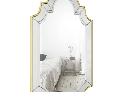 Arch-Crowned Top Champagne Wall Mirror 3D model