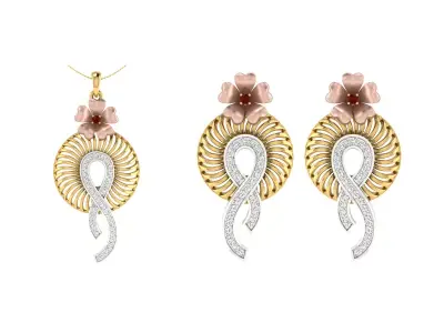 Women Pendant Earring Sets 3dm STL OBJ FBX Renders Details 3D print model 24