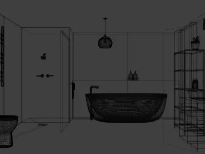 bathroom modern with walls and wooden floors 3D model