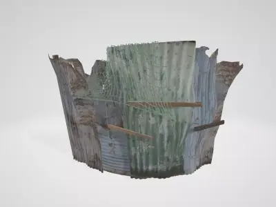 broken wall spliced by iron tiles Low-poly 3D model