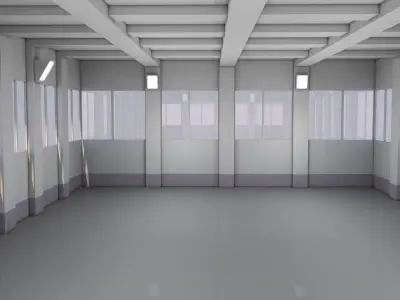 Warehouse storage room with doors and windows 3D model