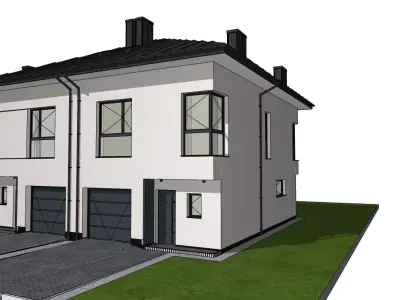 Two Unit Residential House 3D Model  Modern Semi-Detached  3D model