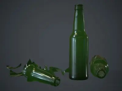 Green Glass Broken Bottles PBR Game Ready Low-poly 3D model