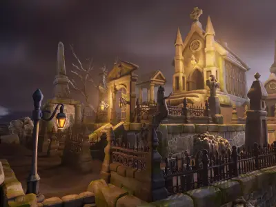 Stylized graveyard Low-poly 3D model