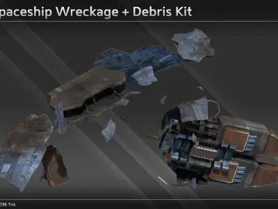 Scifi SpaceshipWreckage Debris Kit Low-poly 3D model