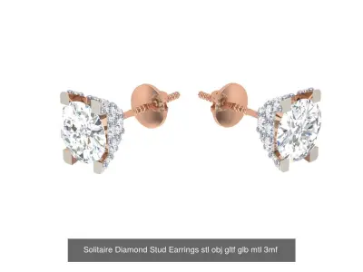 10 Solitaire Diamond Stud Earrings stl obj gltf glb mtl 3mf 3D Model Pack
