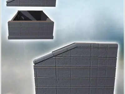 Single-story stone building with corrugated roof and small windo 3D print model