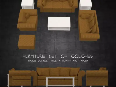 Sofa and tables furniture set multiple sizes architectural Low-poly 3D model