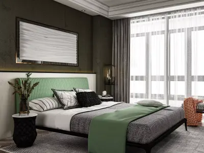 modern nature vibe bedroom 3D interior scene 3D model