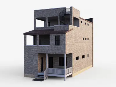 Brownstone townhouse 2 Low-poly 3D model