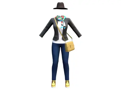Stylish Street Fashion Female Outfit Low-poly 3D model