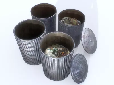 Trashcan pack PBR Low-poly 3D model
