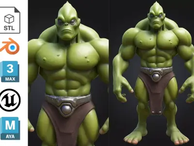 Stylized Green Alien Warrior Low-poly 3D model