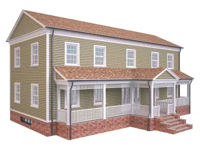 House 3 two story with porch Low-poly 3D model