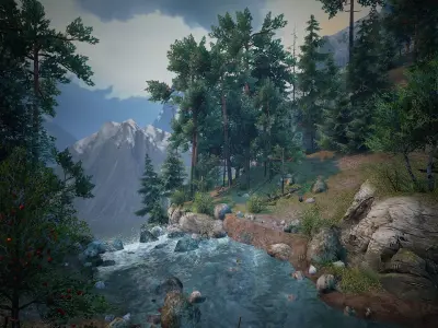 WaterMill Environment Low-poly 3D model