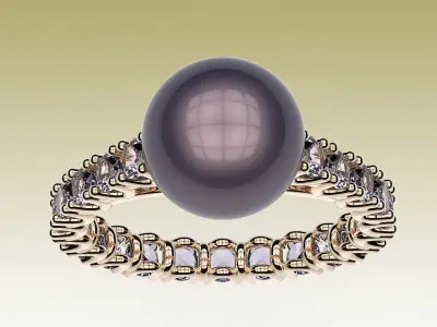 RingPearl tahitian pearl and diamond ring 3D print model