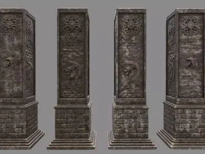 pillar 5 four pillars Low-poly 3D model