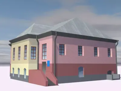 Museum building with stairs and roof Low-poly 3D model