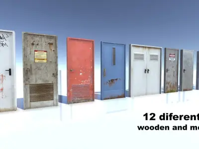 Run down doors Low-poly 3D model