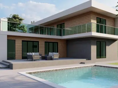 House modern plans with swimming pool Free 3D model