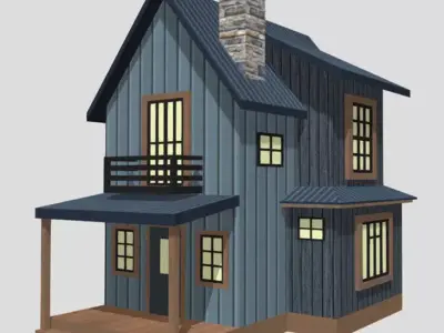 American Style Cottage - Town House Model Low-poly 3D model